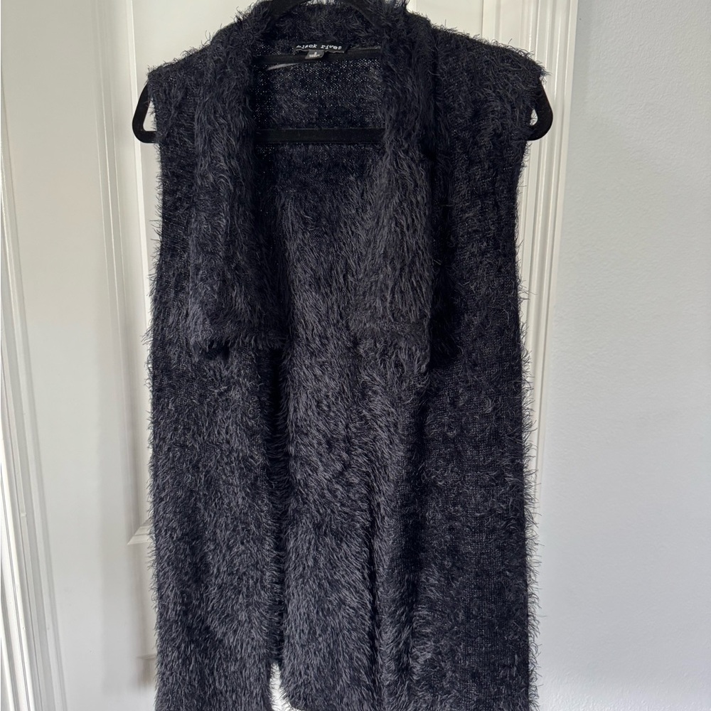 Black Rivet Black Faux Fur Vest